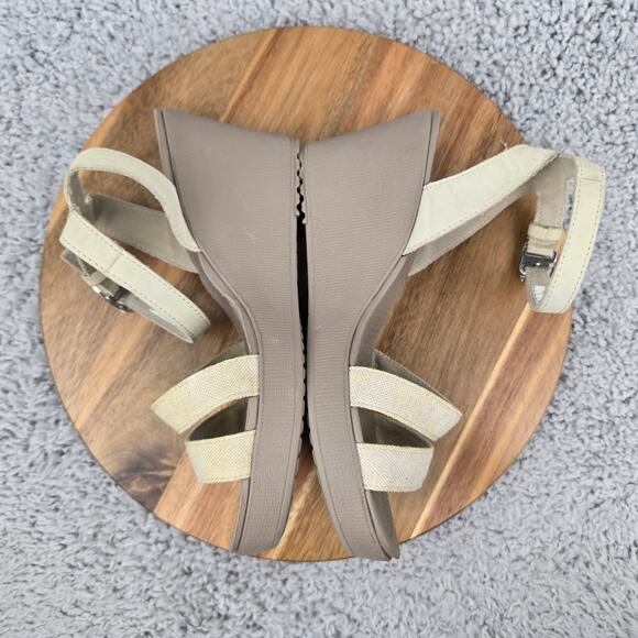 Crocs Leigh II Beige Canvas Leather Ankle Strap Casual Wedge Sandal Womens 9 - Picture 9 of 14